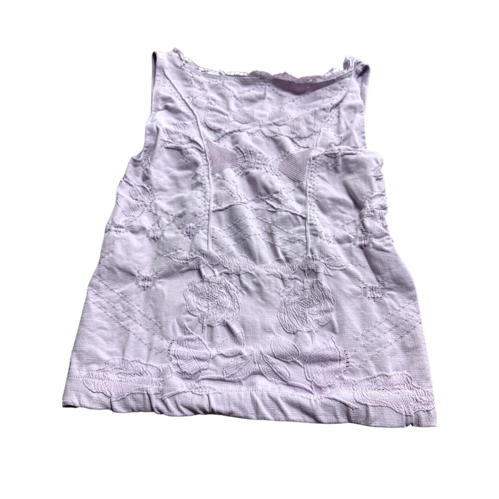 Intimately Free People Lavender Floral Jacquard Lace Trim Tank Top Knit Cami-M